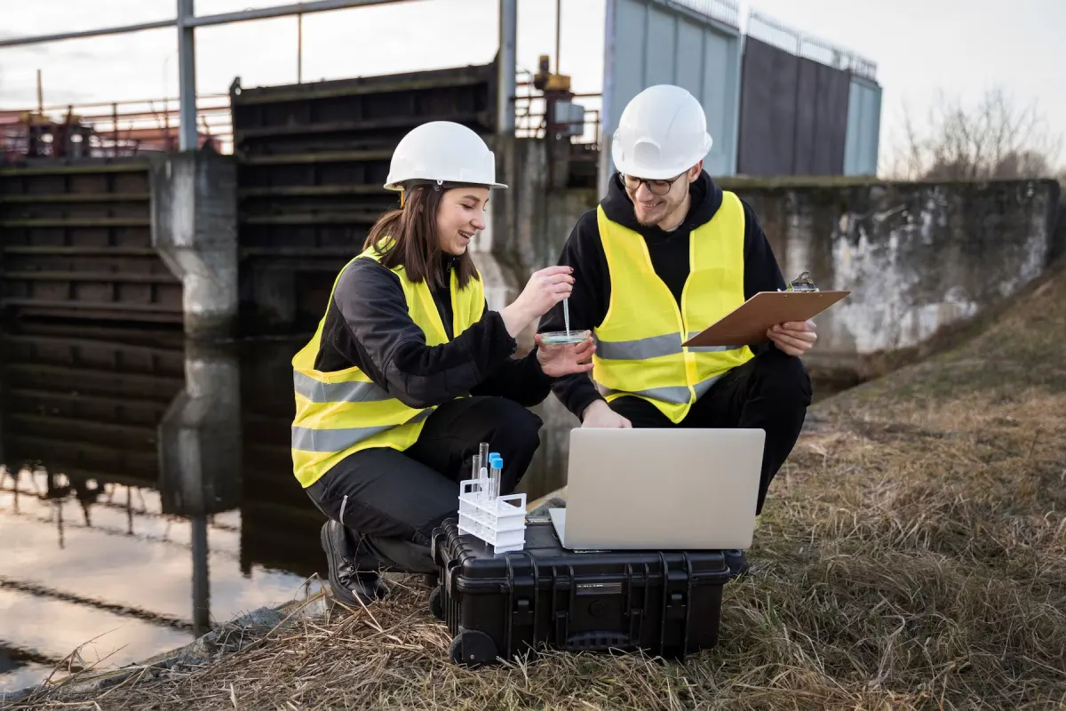 Technician recording maintenance findings on industrial equipment